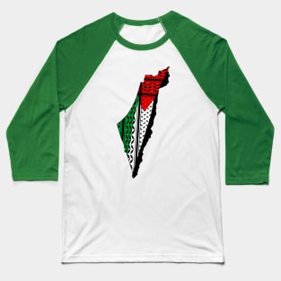 Palestine Map and Flag With Keffiyeh Pattern Design symbol of Resistance and Freedom Baseball T-Shirt